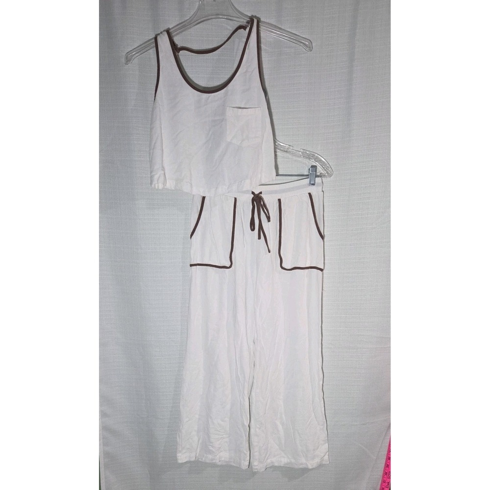 Illa Illa Women's 2 pc Set Crop Top Tie Back and Wide Leg Pants Size Small White